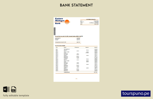listo para imprimir plantilla de word   extracto bancario del este de Michigan d